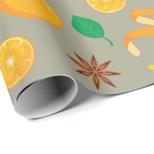 Herfst Star Anise, Sinaasappels Naadloze Thanksgiv Cadeaupapier (Rol Hoek)