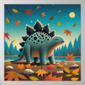 Herfst Stegosaurus met bladeren: Schattigee kunst  Poster (Voorkant)