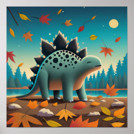 Herfst Stegosaurus met bladeren: Schattigee kunst  Poster
