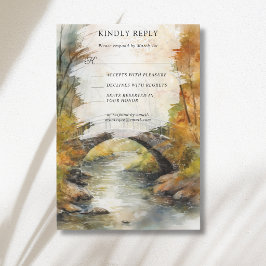 Herfst Stenen Brug Rivier Bladeren Val Huwelijk RSVP Kaartje