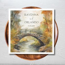 Herfst Stenen Brug Rivier Bladeren Val Huwelijk Servet