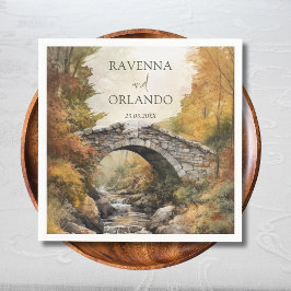 Herfst Stenen Brug Rivier Bladeren Val Huwelijk Servet