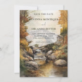 Herfst Stenen Brug Rivier Bladeren Val Trouwdag Save The Date (Voorkant)