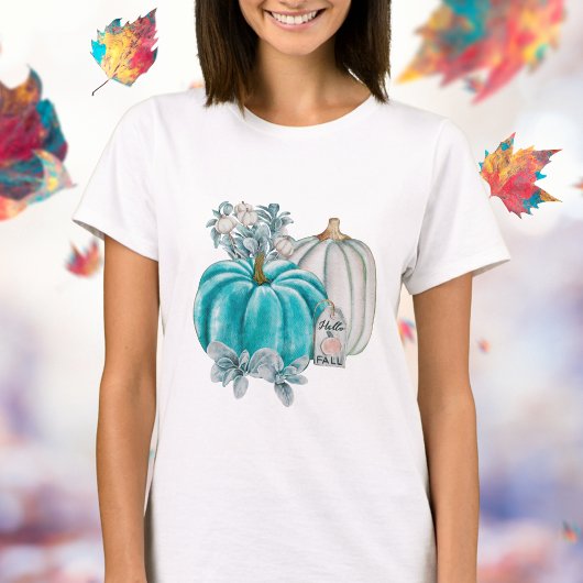 Herfst Stijlvolle Waterverf Blauw Roze Pompoen Her T-shirt