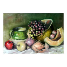 Herfst Stilleven met Fruit en Uien: wandkunst