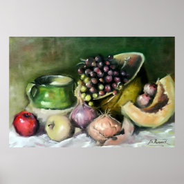 Herfst Stilleven met Fruit en Uien: wandkunst Poster