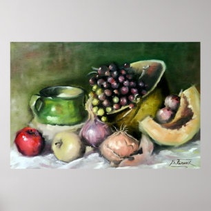 Herfst Stilleven met Fruit en Uien: wandkunst Poster