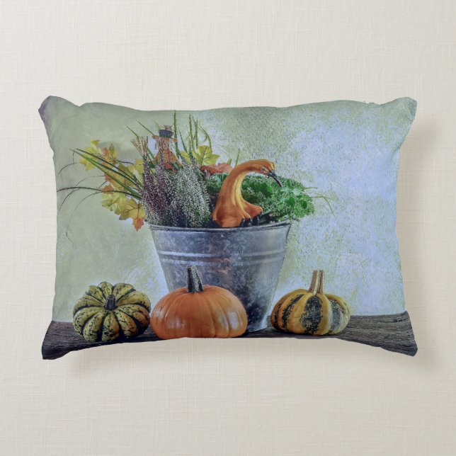 Herfst stilleven met pompoenen, bloemen accent kussen (Voorkant)
