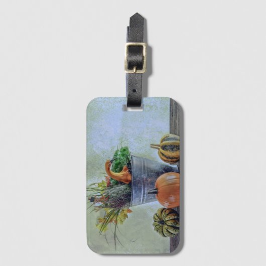 Herfst stilleven met pompoenen, bloemen bagagelabel (Voorkant (verticaal))