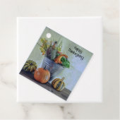 Herfst stilleven met pompoenen, bloemen bedankjes labels (In situ)