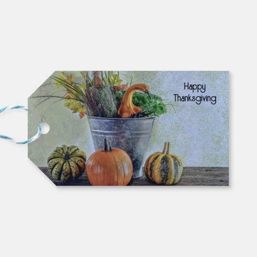 Herfst stilleven met pompoenen, bloemen cadeaulabel (Achterkant Horizontaal)