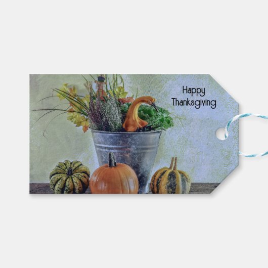 Herfst stilleven met pompoenen, bloemen cadeaulabel (Voorkant (Horizontaal))