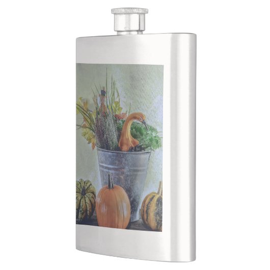 Herfst stilleven met pompoenen, bloemen flacon (Links)