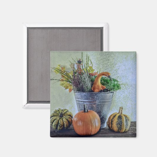 Herfst stilleven met pompoenen, bloemen magneet (Voorkant / Achterkant)