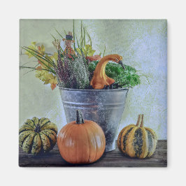 Herfst stilleven met pompoenen, bloemen magneet