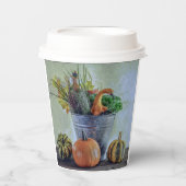 Herfst stilleven met pompoenen, bloemen papieren bekers (Voorkant)