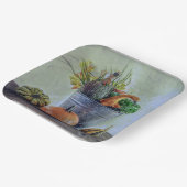 Herfst stilleven met pompoenen, bloemen papieren bordje (Gebogen)