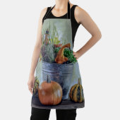 Herfst stilleven met pompoenen, bloemen schort (Insitu)