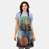 Herfst stilleven met pompoenen, bloemen schort (Gedragen)