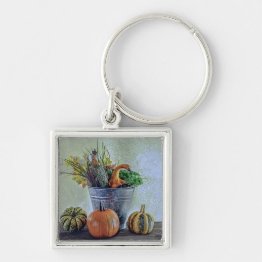 Herfst stilleven met pompoenen, bloemen sleutelhanger (Voorkant)