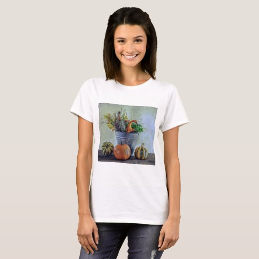 Herfst stilleven met pompoenen, bloemen t-shirt (Voorkant volledig)