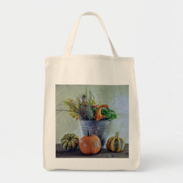 Herfst stilleven met pompoenen, bloemen tote bag