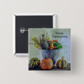Herfst stilleven met pompoenen, bloemen vierkante button 5,1 cm (Voorkant /achterkant)