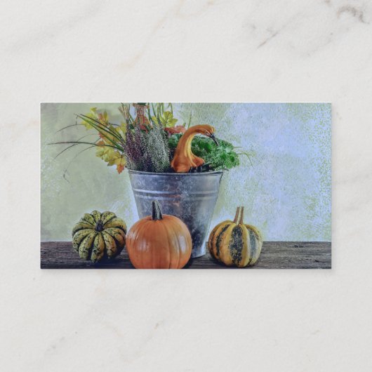 Herfst stilleven met pompoenen, bloemen visitekaartje (Achterkant)
