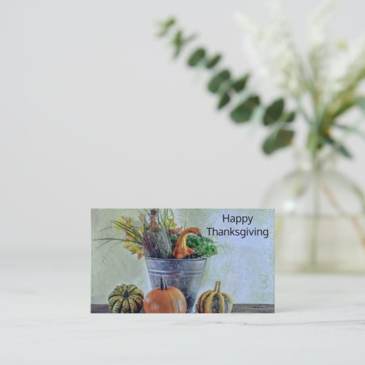 Herfst stilleven met pompoenen, bloemen visitekaartje (Staand voorkant)