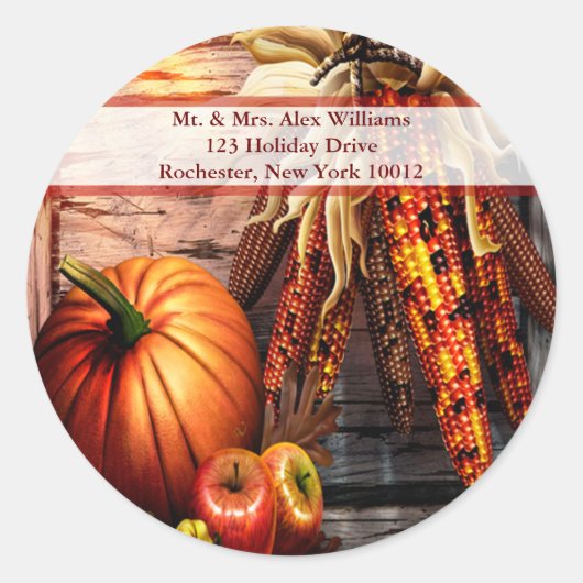 Herfst Stilleven Thanksgiving Adresetiketten Ronde Sticker (Voorkant)
