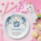 Herfst stoffige blauw en gouden pompoen bloemen bo papieren bordje (Feest)