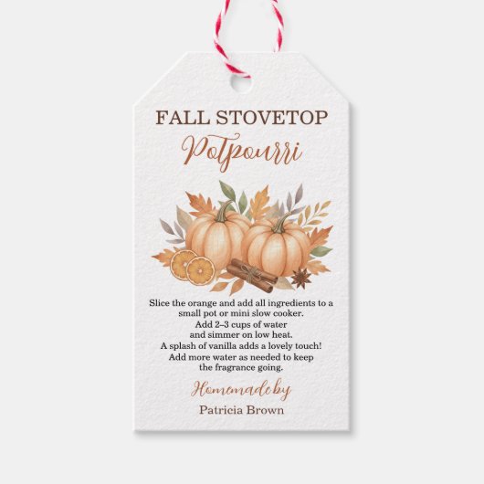Herfst Stovetop Potpourri Recept Label met Pompoen Cadeaulabel (Voorkant)