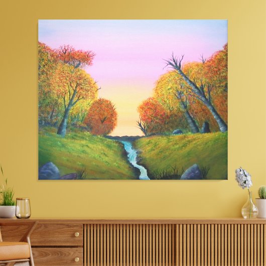 Herfst Stream met Trees Korea Canvas Afdruk (Insitu (Woonkamer))