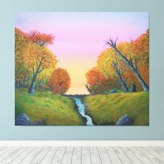 Herfst Stream met Trees Korea Canvas Afdruk (Insitu (Houten vloer))