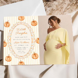 Herfst Strepen Kleine Pompoen Op Weg Baby Shower Kaart