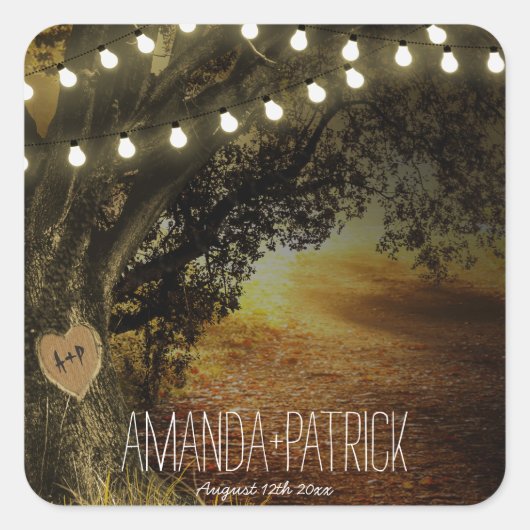 Herfst String Lights Eiken Boom Bruiloft Gunsten S Vierkante Sticker (Voorkant)