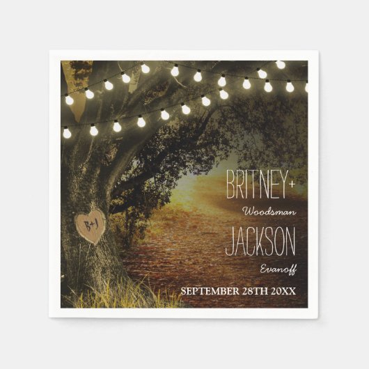 Herfst String Lights Eiken Boom Bruiloft Servetten (Voorkant)