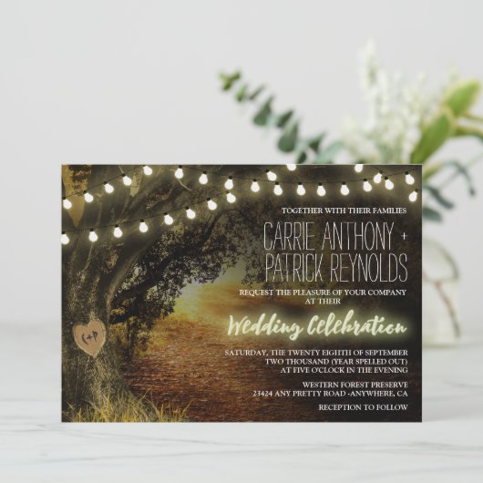 Herfst String Lights Eikenboom bruiloft uitnodigin Kaart (Staand voorkant)