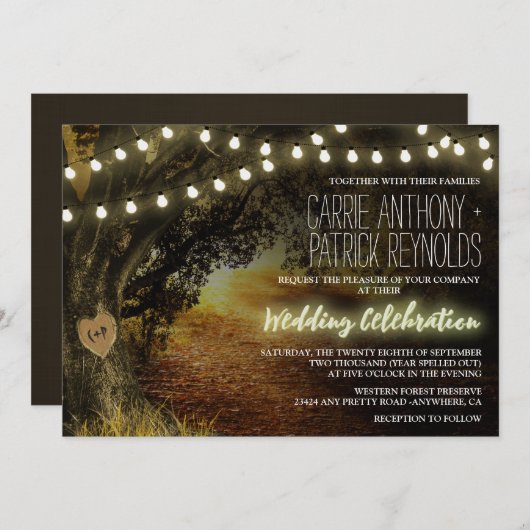 Herfst String Lights Eikenboom bruiloft uitnodigin Kaart (Voorkant / Achterkant)