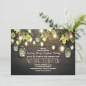 Herfst String Lights en Mason Jars Rustieke bruilo Kaart (Staand voorkant)