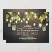 Herfst String Lights en Mason Jars Rustieke bruilo Kaart (Voorkant / Achterkant)