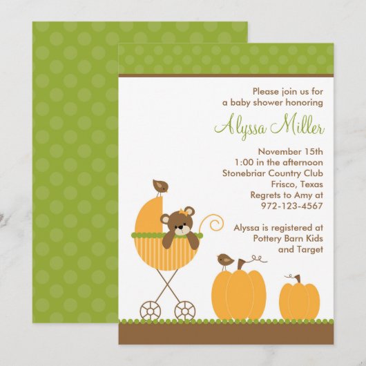 Herfst Stroller Baby Shower-uitnodigingen Kaart (Voorkant / Achterkant)