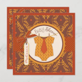 Herfst Stropdas en herfst Damask Vine Boy Baby sho Kaart (Voorkant / Achterkant)