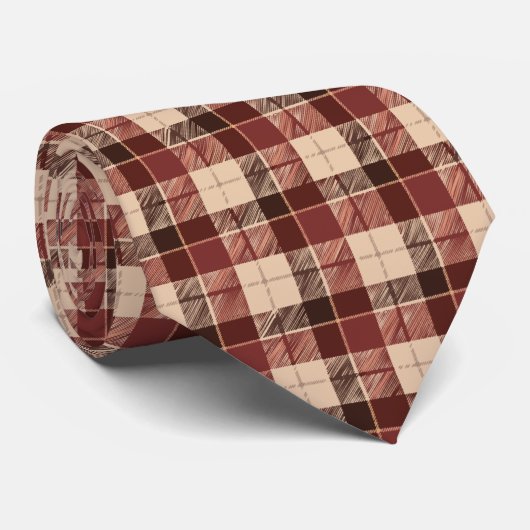 Herfst Stropdas in Bruin en Rood Plaid (Opgerold)