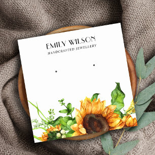 HERFST SUNFLOWER AUTUMN STUD EARRING DISPLAY CARD VIERKANTE VISITEKAARTJE