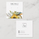 HERFST SUNFLOWER AUTUMN WOOD STUD EARRING DISPLAY VIERKANTE VISITEKAARTJE (Voorkant / Achterkant)