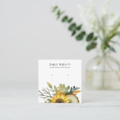 HERFST SUNFLOWER AUTUMN WOOD STUD EARRING DISPLAY VIERKANTE VISITEKAARTJE (Staand voorkant)
