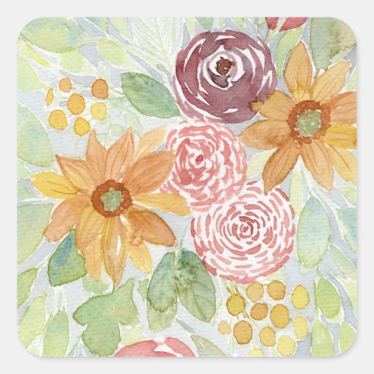 Herfst Sunflower Bouquet Vierkante Sticker (Voorkant)
