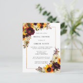 Herfst Sunflower Bridal Shower Invitation Briefkaart (Staand voorkant)