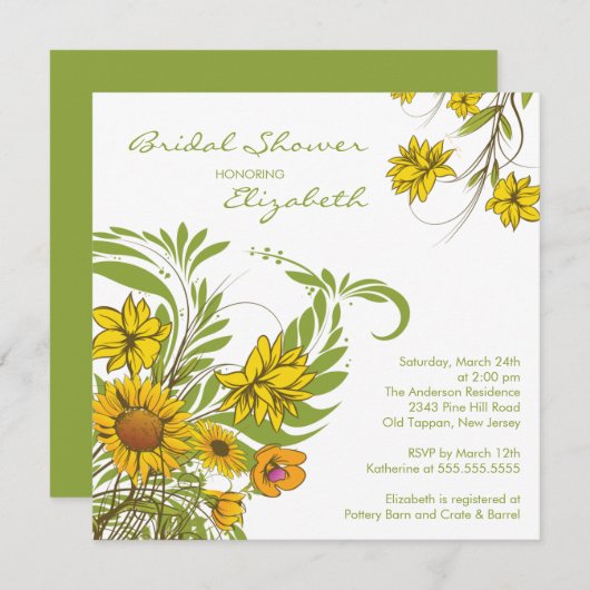 Herfst Sunflower Bridal Shower Invitation Kaart (Voorkant / Achterkant)